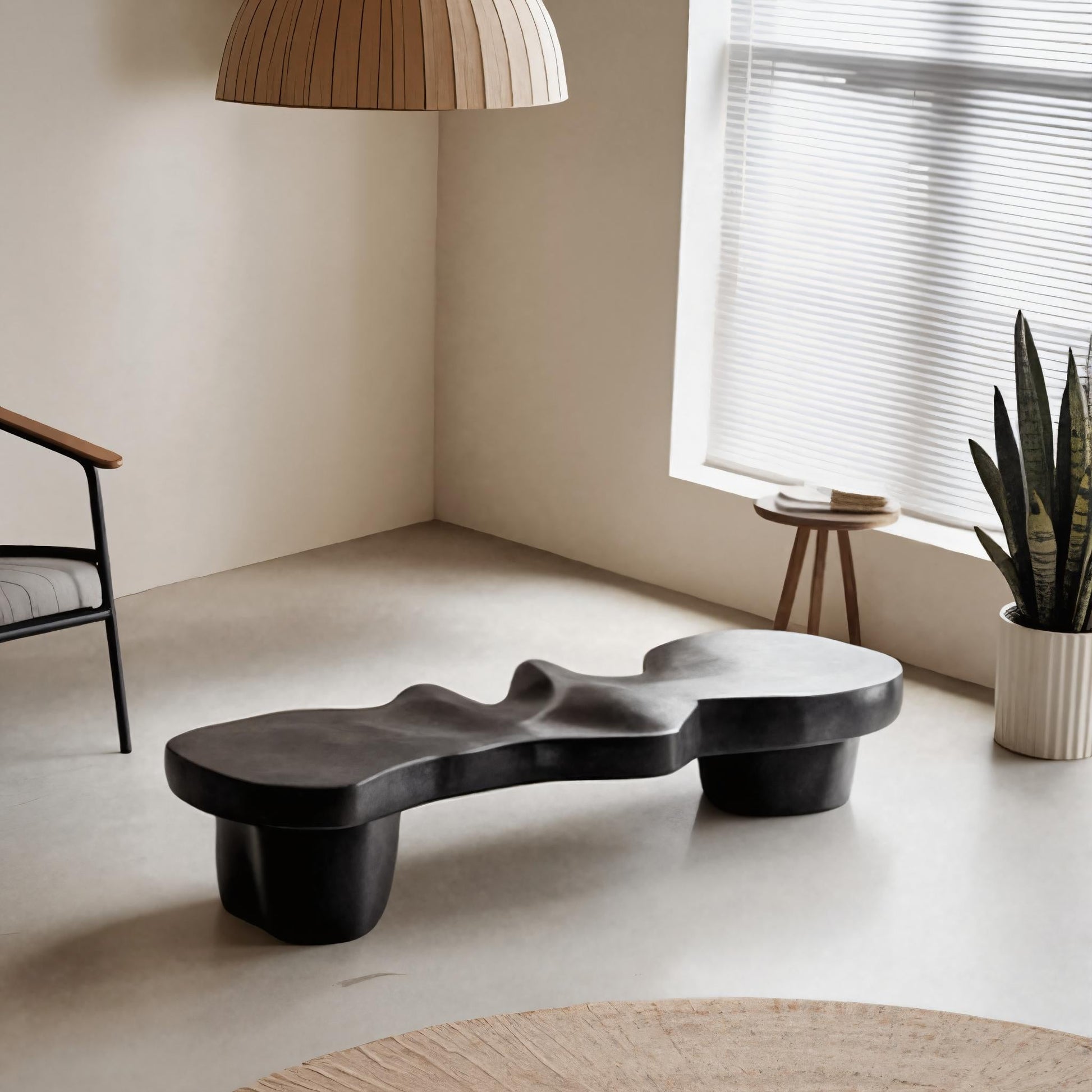 Contemporary Sculptural Wood Bench For Modern Living Room Or Gallery Kitchnce