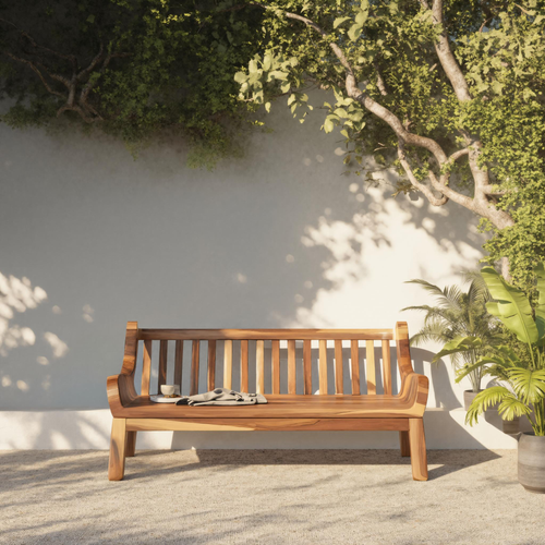 Contemporary Outdoor Wooden Bench With Curved Armrests For Garden Or Porch Kitchnce