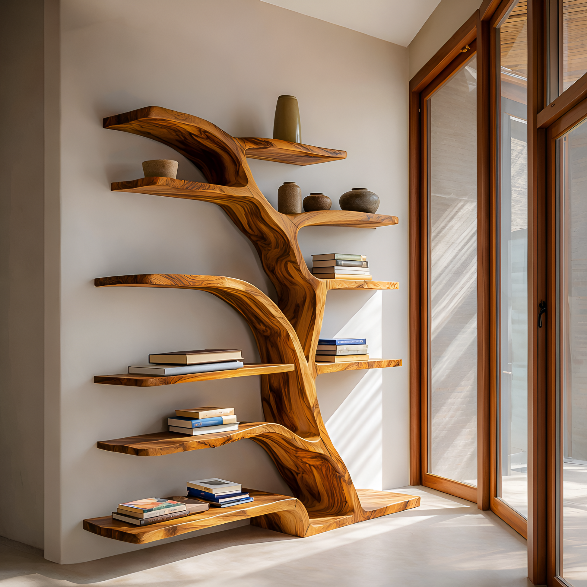 Modern Bookshelf Flowing Curved Design For Living Decor Kitchnce