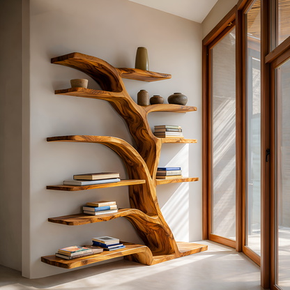 Modern Bookshelf Flowing Curved Design For Living Decor Kitchnce