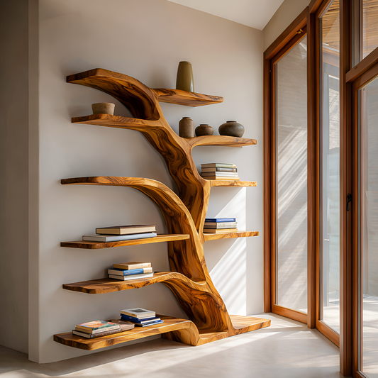 Modern Bookshelf Flowing Curved Design For Living Decor Kitchnce