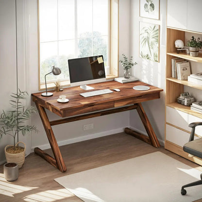 Modern Z Leg Wooden Writing Desk With Drawers For Home Office Or Studio Kitchnce