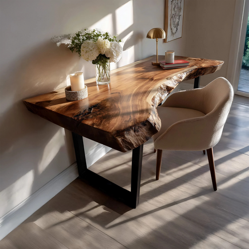 Mid Century Wooden Live Edge Desk For Living Room Kitchnce