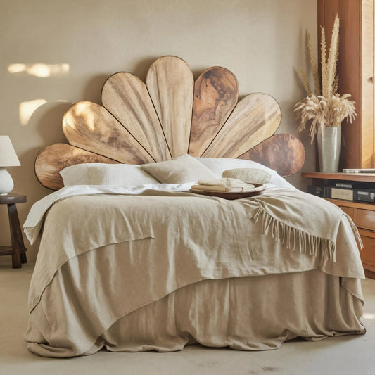 Boho Flower Petal Headboard Bed For Queen And King Bedroom Kitchnce