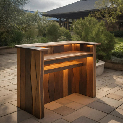 Rustic Live Edge Bar Counter With Lighting For Patio Kitchnce
