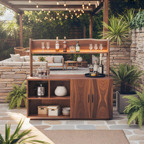 Contemporary Outdoor Bar Table With Hidden Storage For Garden Or Poolside Kitchnce