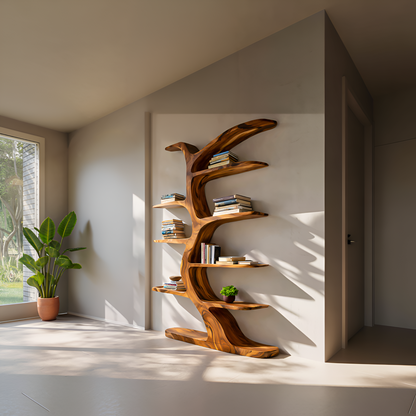Modern Bookshelf Tree Inspired Curved Design For Living Room Kitchnce