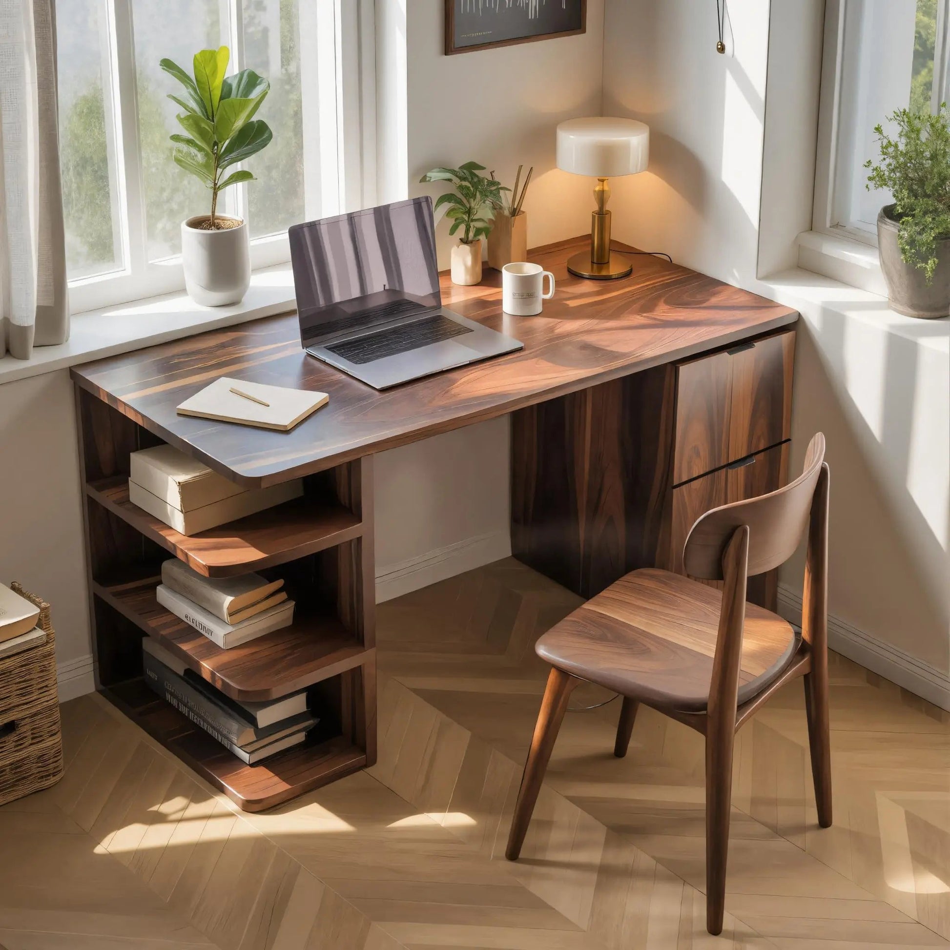Contemporary Wooden Desk With Shelves And Drawers For Home Office Kitchnce