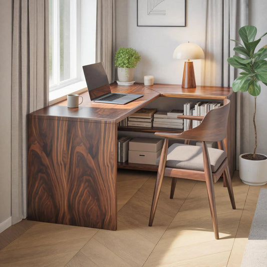 Modern L Shaped Wooden Desk With Bookshelf For Home Office Or Study Kitchnce