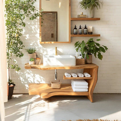 Rustic Wooden Vanity Space For Bathroom Use Kitchnce