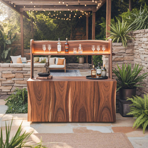Outdoor Live Edge Bar Table With Curved Shelf For Patio Or Garden Kitchnce