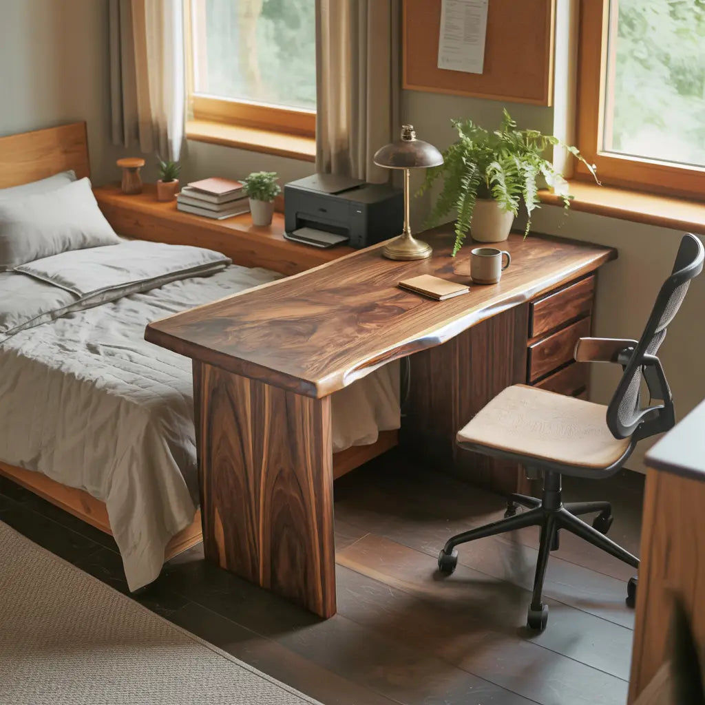 Rustic Live Edge Wooden Desk With Drawers For Home Office Or Study Kitchnce