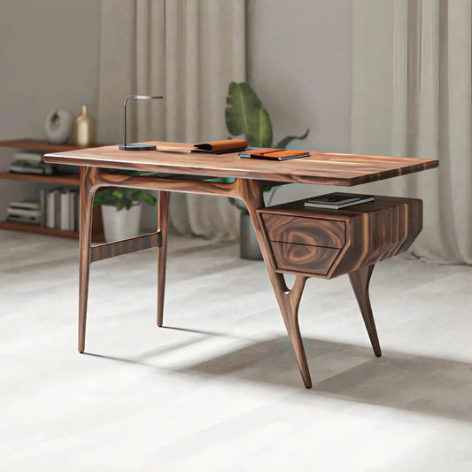 Mid Century Modern Wooden Writing Desk With Floating Drawer For Studio Kitchnce