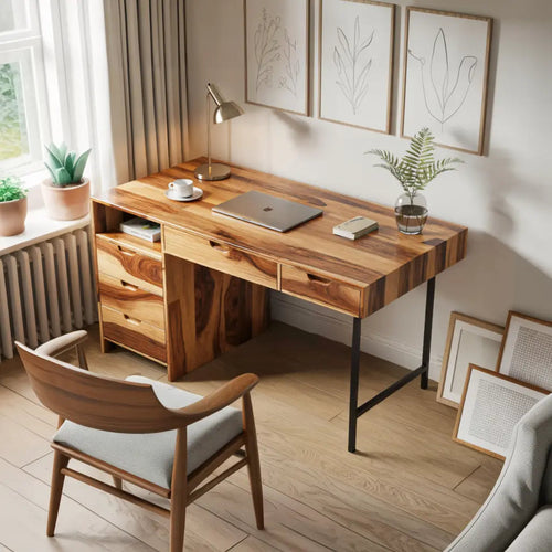 Modern Wooden Desk With Drawers For Home Office Or Study Kitchnce