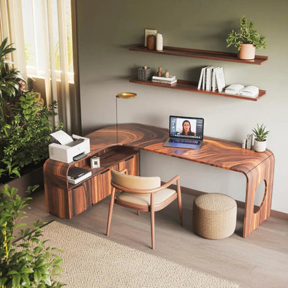 Modern L Shaped Wooden Desk With Rounded Corners For Executive Office Kitchnce