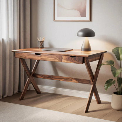 Scandinavian Wooden Desk with X Shaped Legs For Home Office Or Study Kitchnce