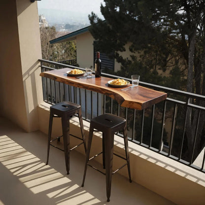 Live Edge Solid Wood Balcony Bar Table For Rail Mount Outdoor Breakfast Kitchnce