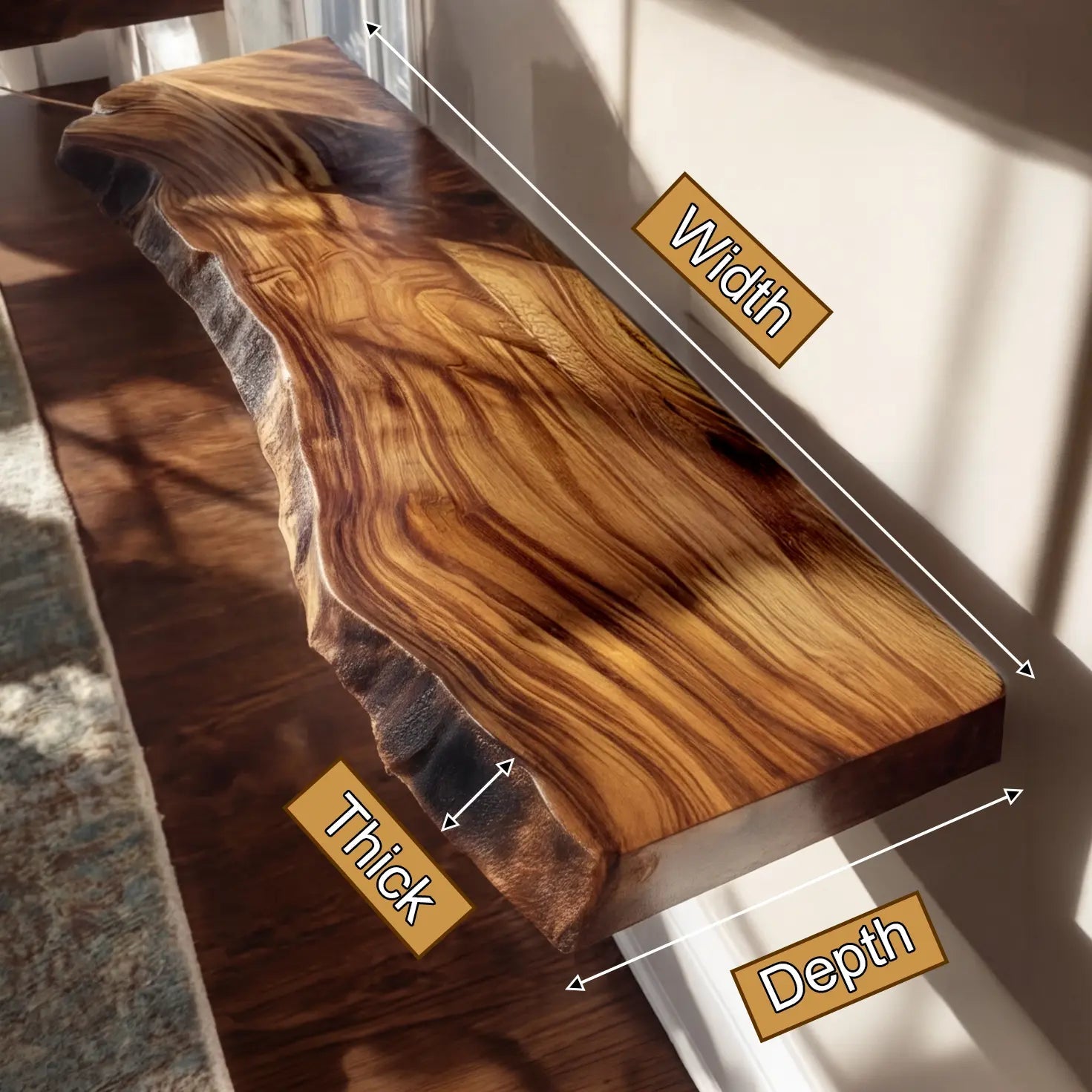 Torvane Live Edge Solid Wood Floating Shelf SPA354359 Kitchnce