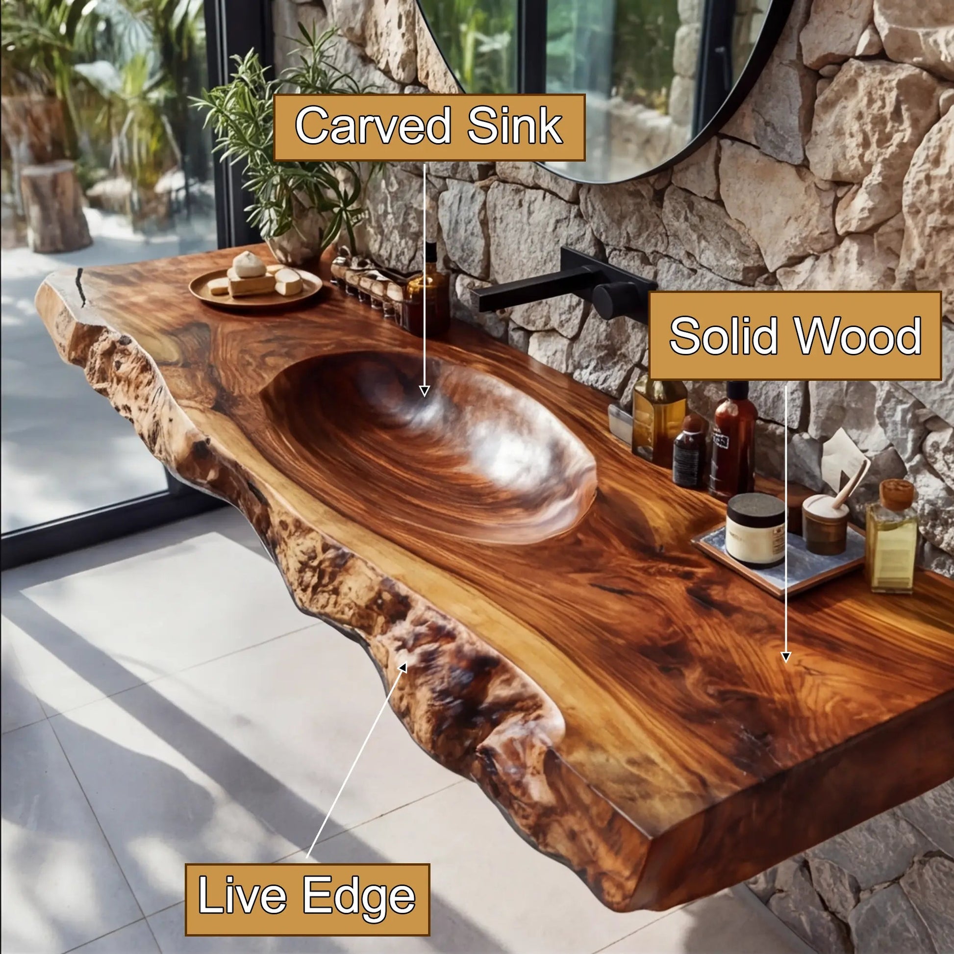 Torvyn Live Edge Solid Wood Floating Bathroom Vanity with Integrated Sink SPA365412 Kitchnce