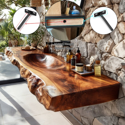 Torvyn Live Edge Solid Wood Floating Bathroom Vanity with Integrated Sink SPA365412 Kitchnce
