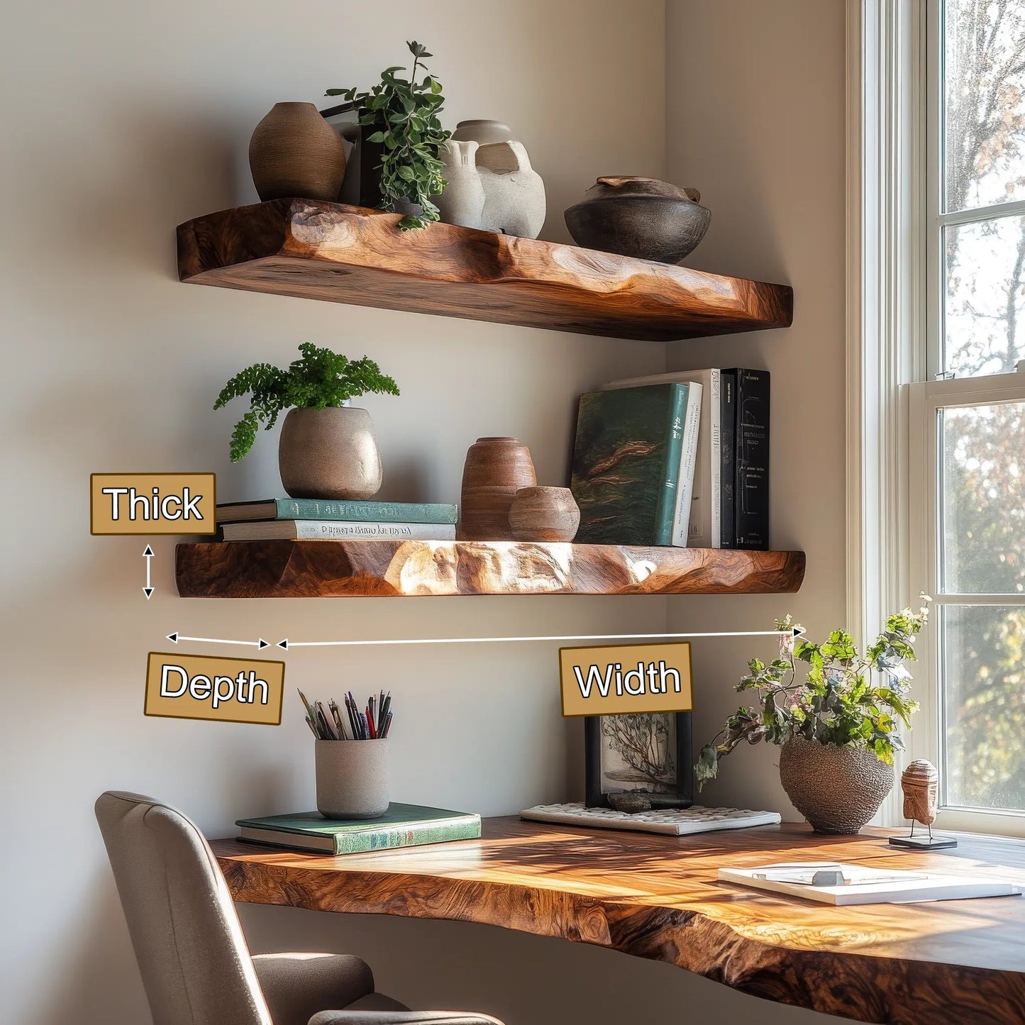 Torvyn Live Edge Solid Wood Floating Shelf SPA302306 Kitchnce