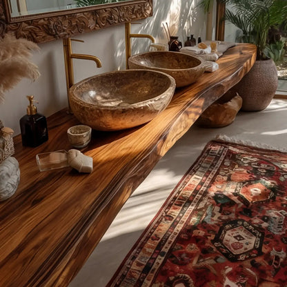 Trevano Live Edge Solid Wood Floating Bathroom Vanity SPA358958 Kitchnce