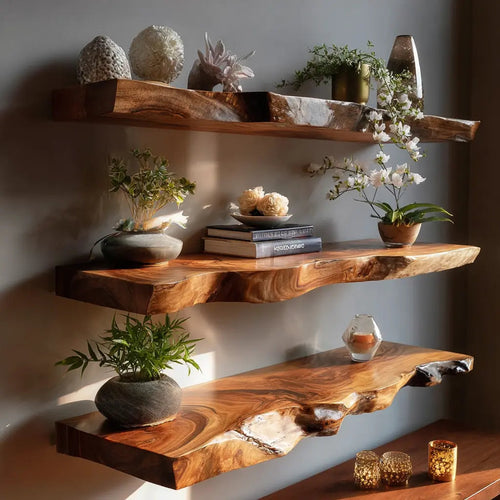 Trevion Live Edge Solid Wood Floating Shelf SPA625413 Kitchnce