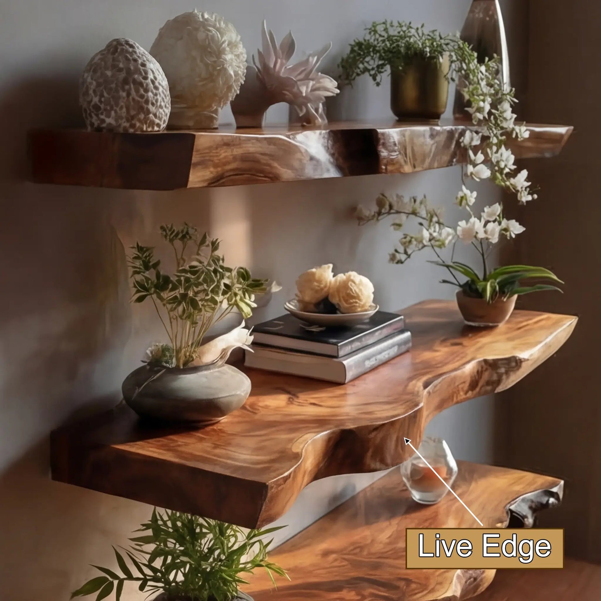 Trevion Live Edge Solid Wood Floating Shelf SPA625413 Kitchnce