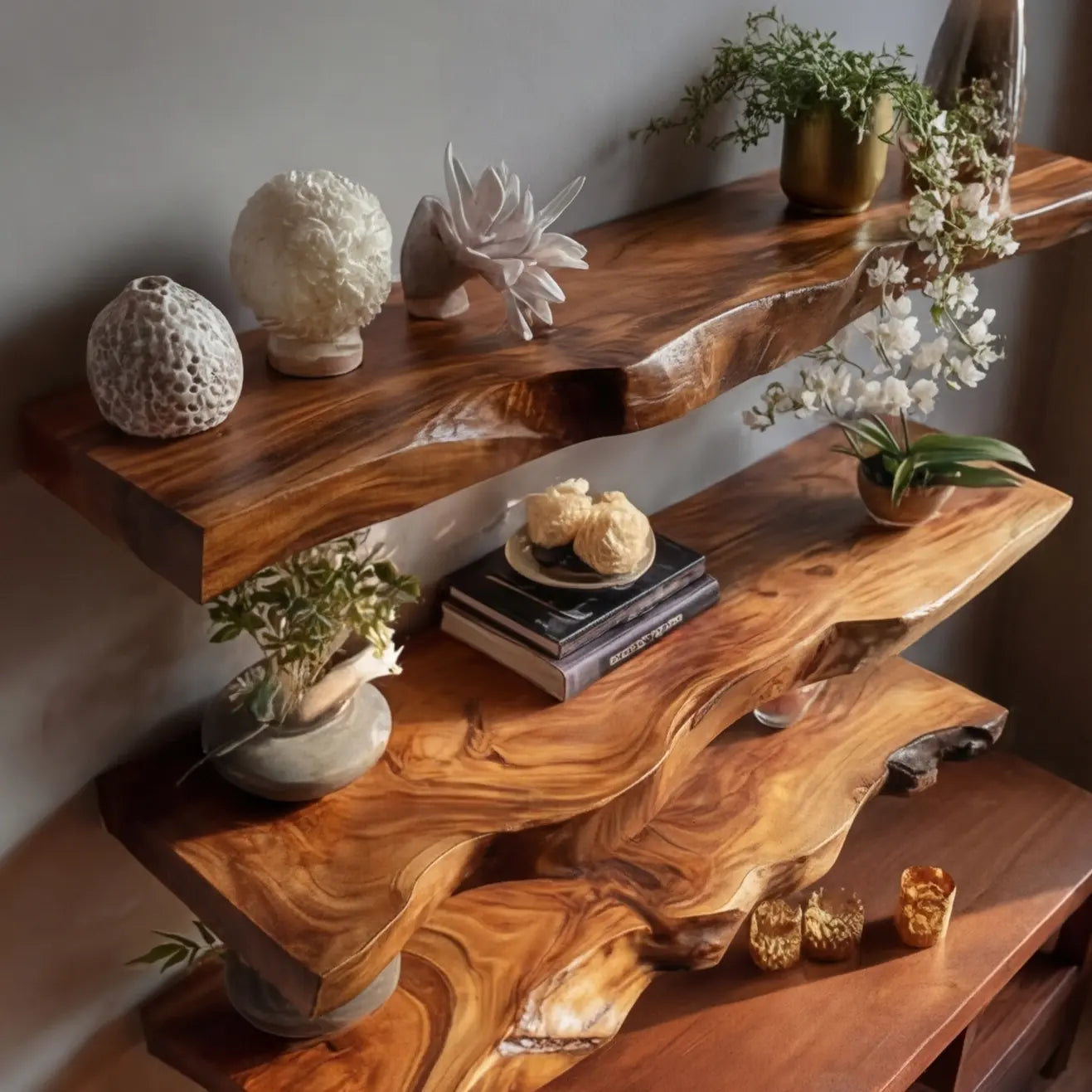 Trevion Live Edge Solid Wood Floating Shelf SPA625413 Kitchnce