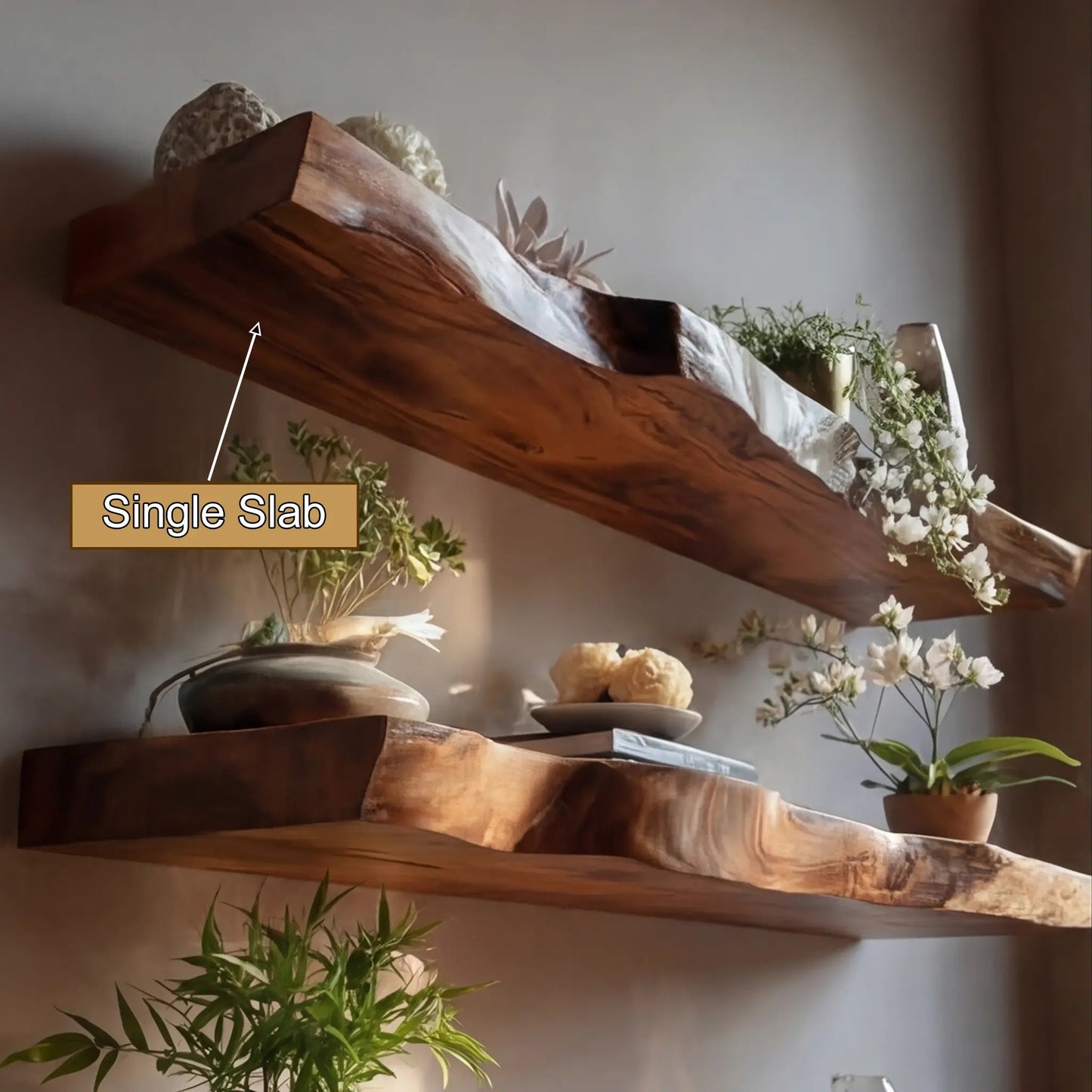 Trevion Live Edge Solid Wood Floating Shelf SPA625413 Kitchnce