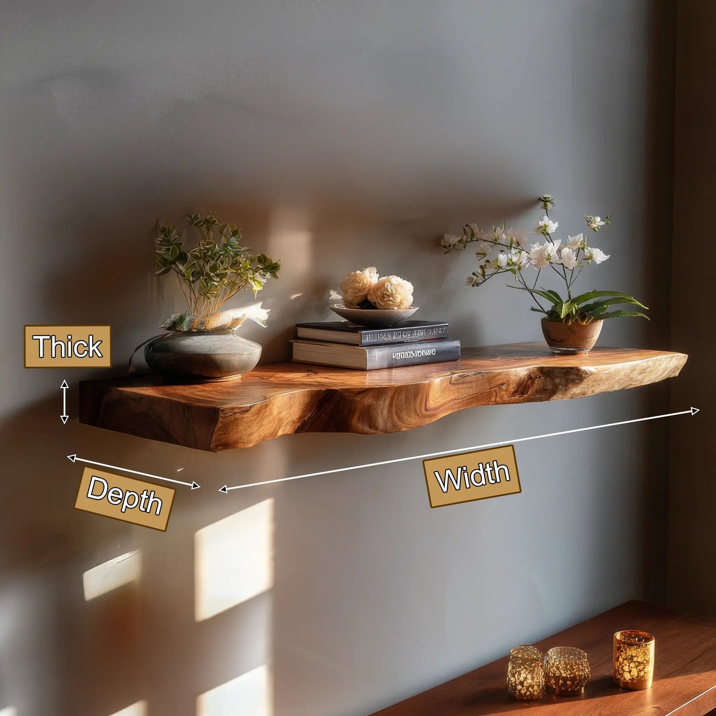 Trevion Live Edge Solid Wood Floating Shelf SPA625413 Kitchnce