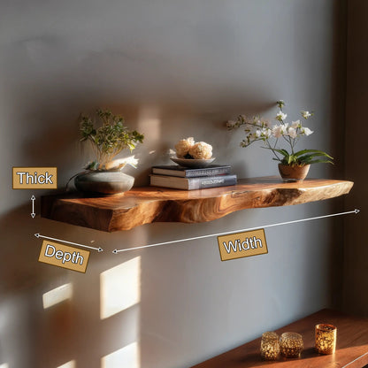 Trevion Live Edge Solid Wood Floating Shelf SPA625413 Kitchnce