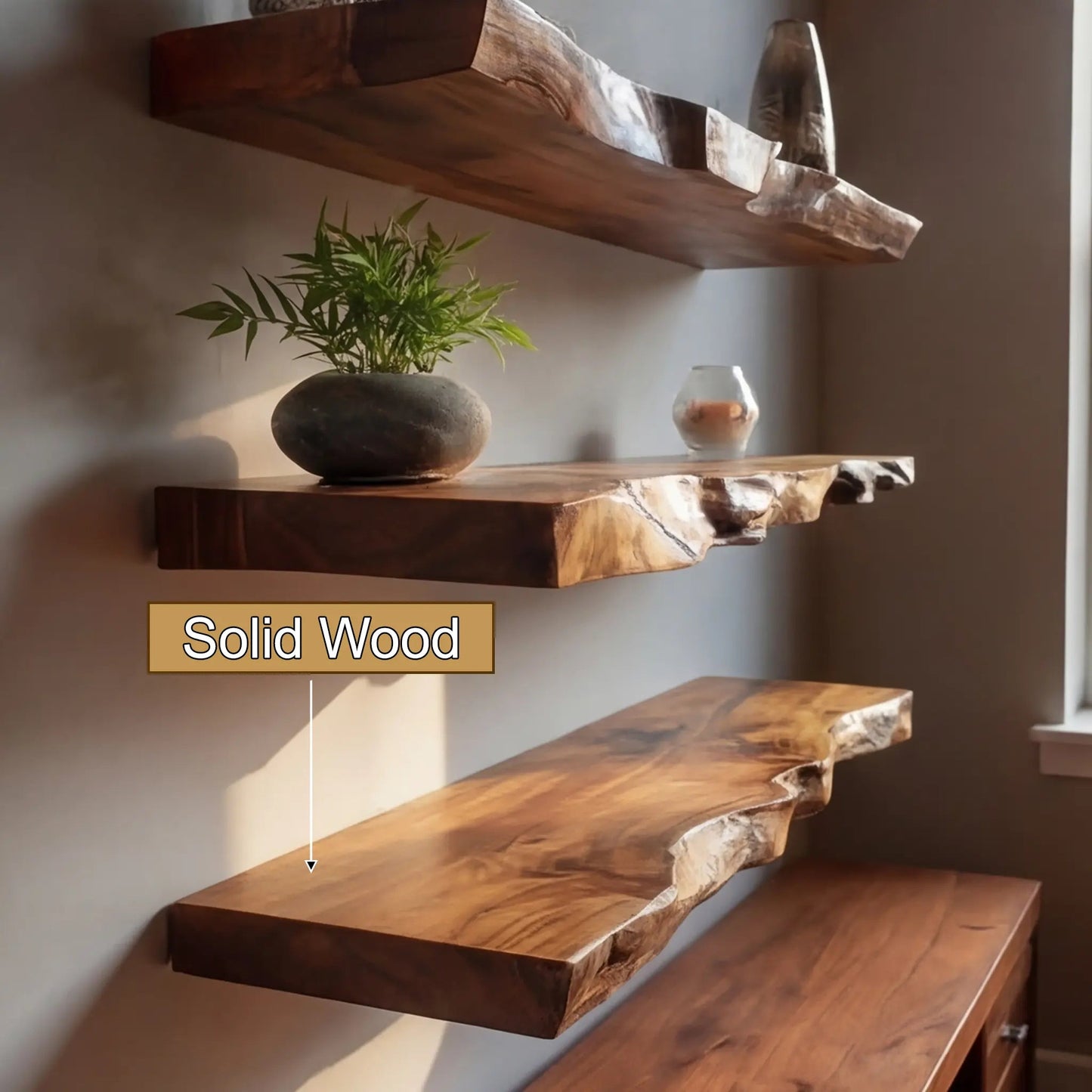 Trevion Live Edge Solid Wood Floating Shelf SPA625413 Kitchnce