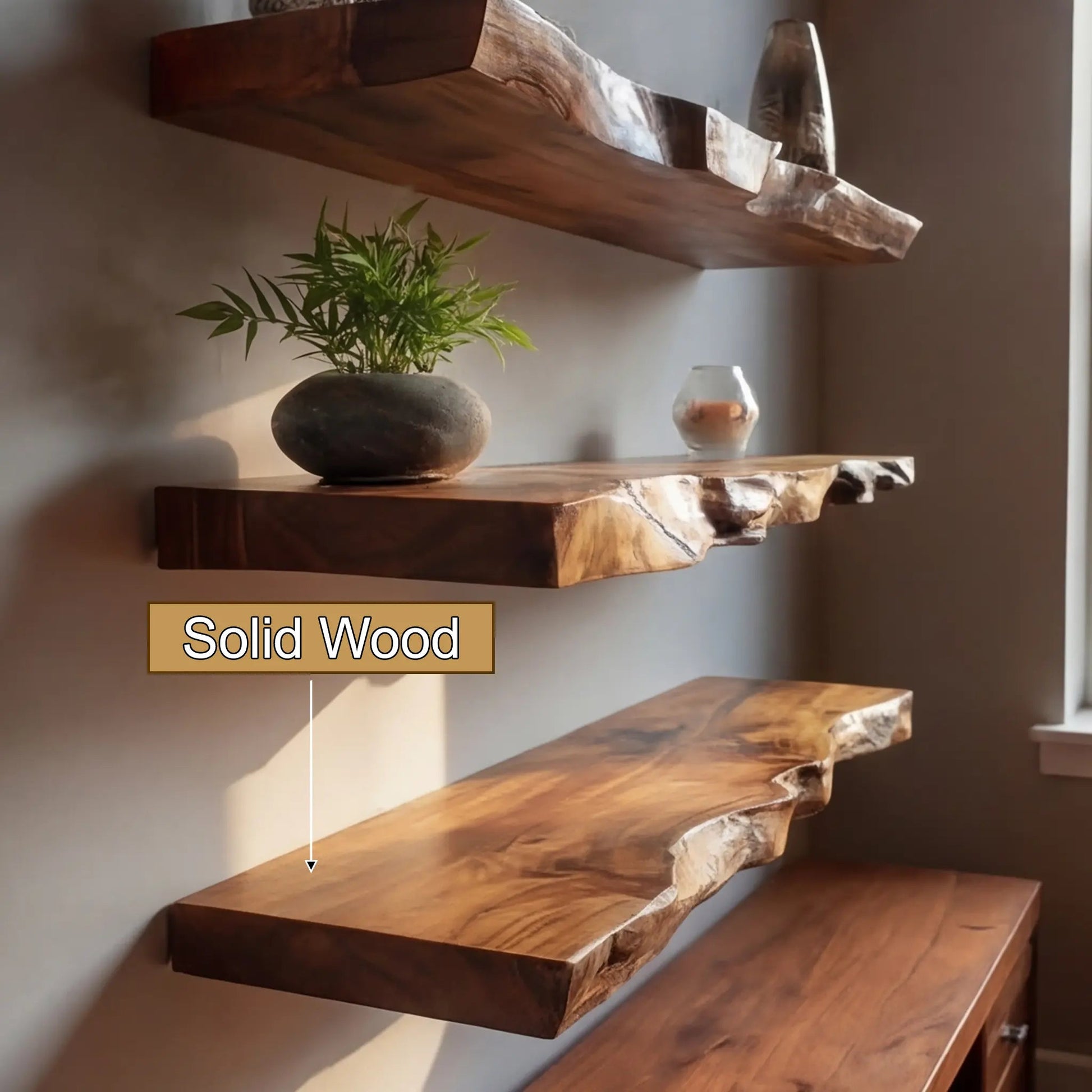 Trevion Live Edge Solid Wood Floating Shelf SPA625413 Kitchnce