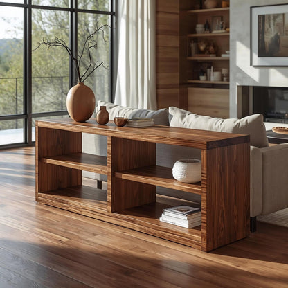 Modern Solid Wood Console Cabinet with Open Shelving – Stylish Living Room Storage