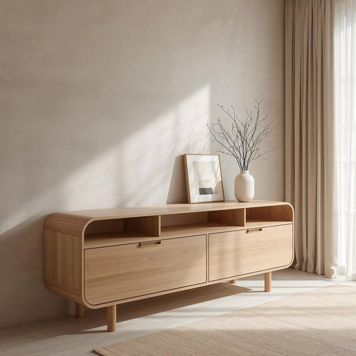 Minimalist Solid Wood Console Cabinet with Open Shelving – Modern Storage Solution
