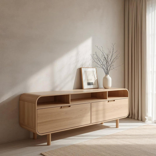 Minimalist Solid Wood Console Cabinet with Open Shelving – Modern Storage Solution