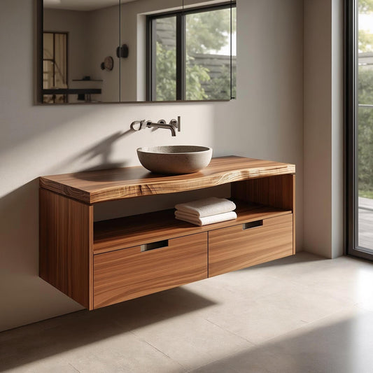 Floating Solid Wood Bathroom Vanity with Drawers – Modern Wall-Mounted Storage