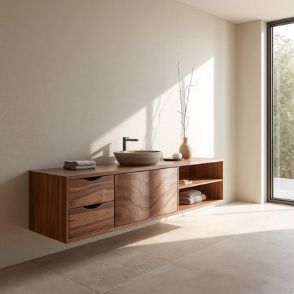 Floating Solid Wood Bathroom Vanity with Storage