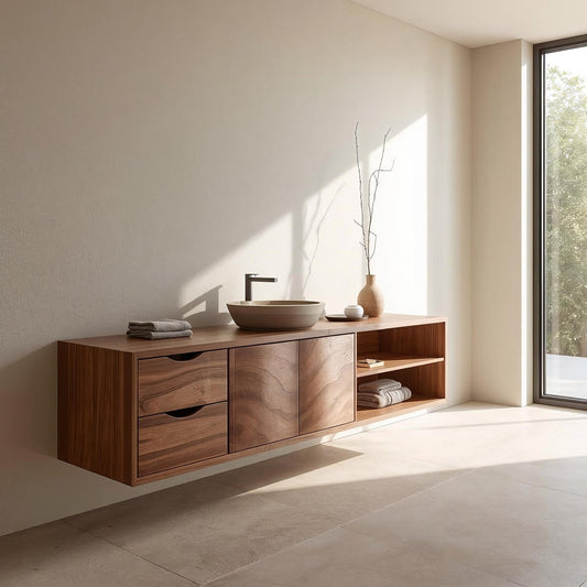 Floating Solid Wood Bathroom Vanity with Storage