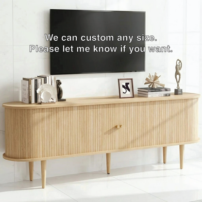 Fluted Solid Wood TV Stand Curved Edge Media Console Mid Century Style Storage
