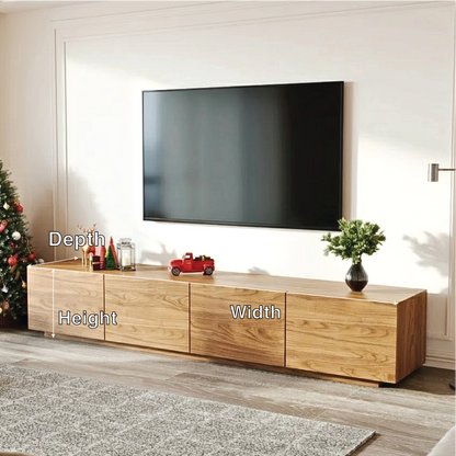 Modern Solid Wood TV Stand Long Low Profile Media Console Minimal Storage Cabinet