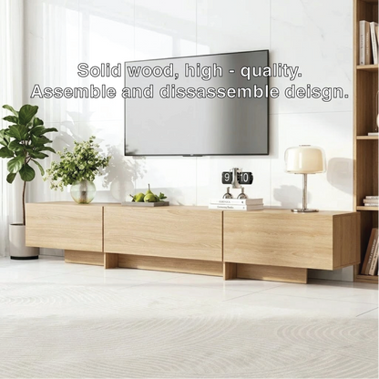 Modern Solid Wood TV Stand Long Low Profile Media Console Minimal Storage Unit