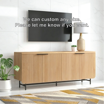 Modern Solid Wood TV Stand Fluted Front Media Console with Metal Base Storage Unit
