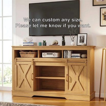 Farmhouse Solid Wood TV Stand Sliding Barn Door Media Console with Open Storage