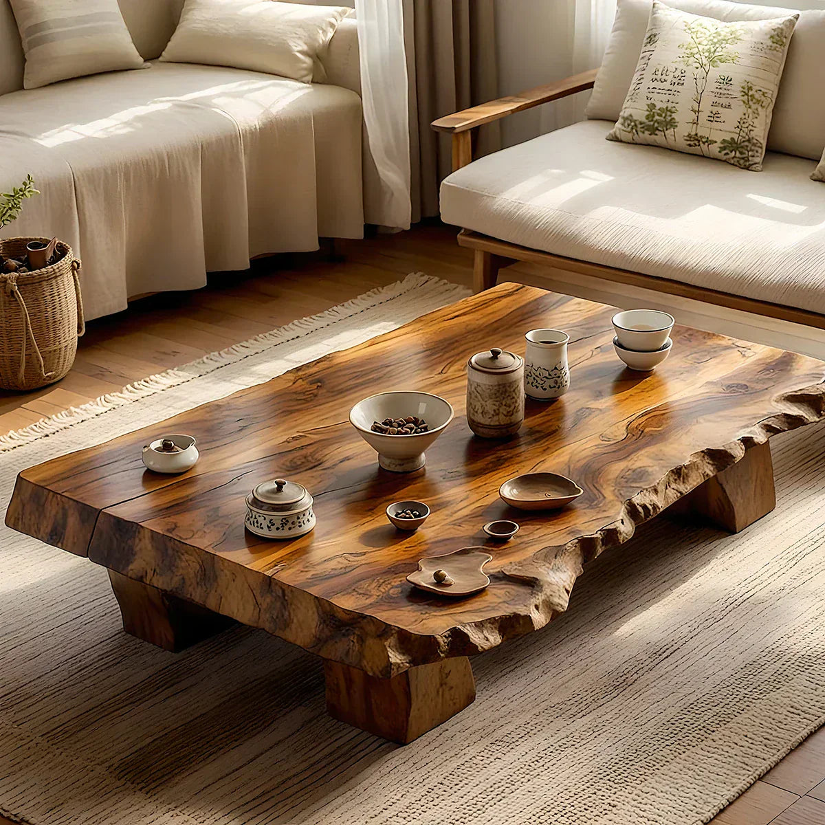 Live Edge Solid Wood Tea Table Low Floor Coffee Table