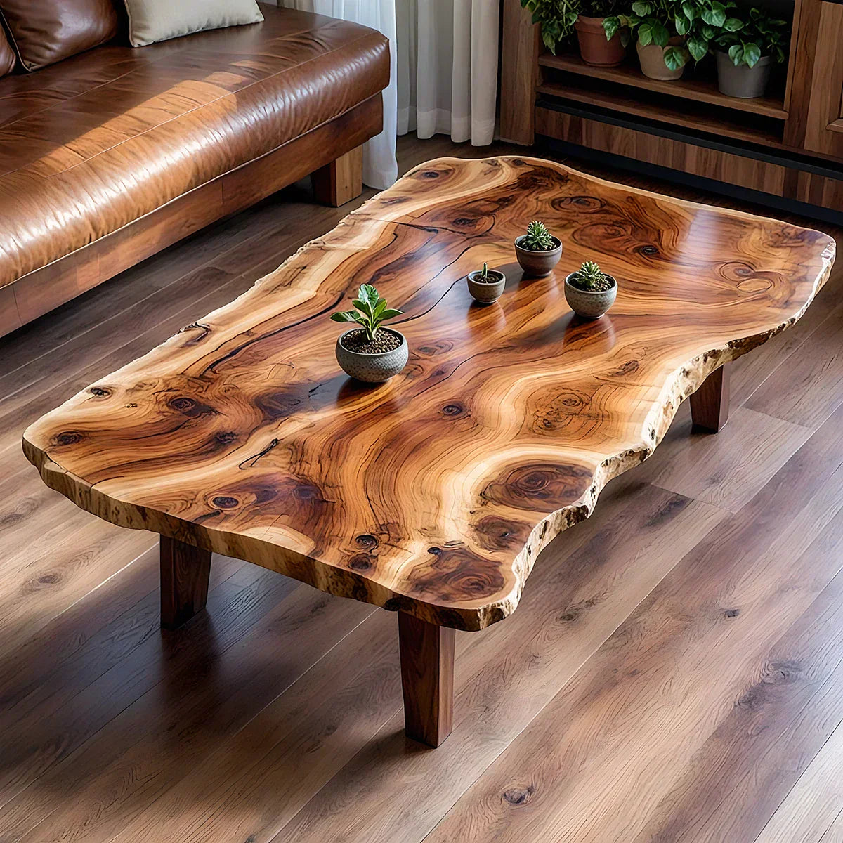 Live Edge Solid Wood Coffee Table Organic Slab Rustic Center Table