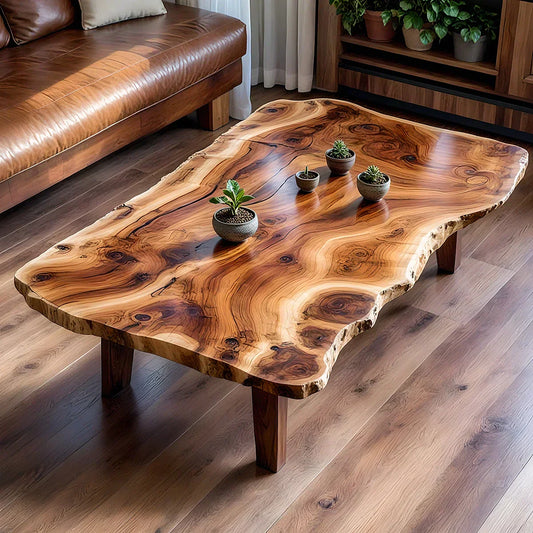 Live Edge Solid Wood Coffee Table Organic Slab Rustic Center Table