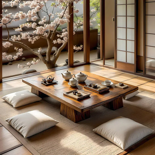 Japanese Solid Wood Low Tea Table Zen Floor Coffee Table
