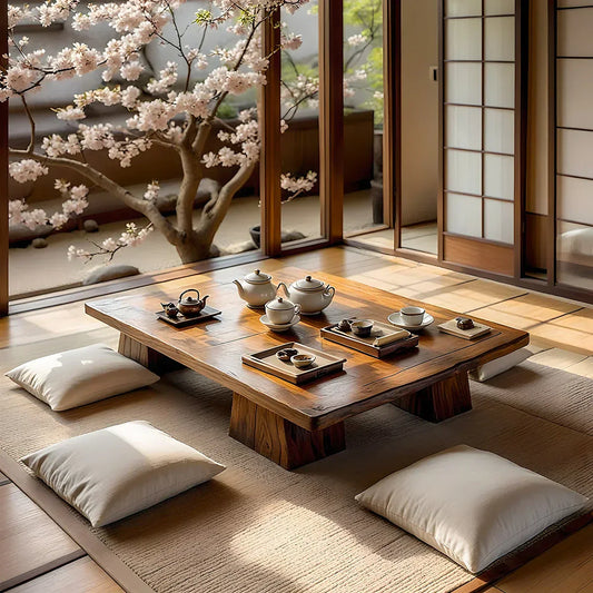Japanese Solid Wood Low Tea Table Zen Floor Coffee Table